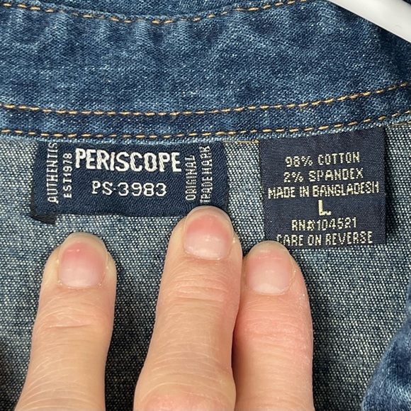 Periscope PS 3983 Women’s Western Style Stretch Denim Shirt w/ Pearl Snaps Sz Lg - Picture 7 of 9